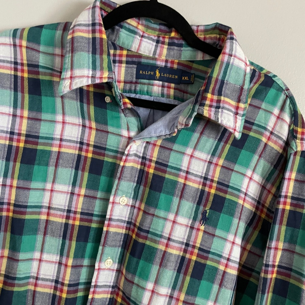 Ralph Lauren Plaid Button Down‎ Mens XXL Green Multi Long Sleeve Cotton Preppy